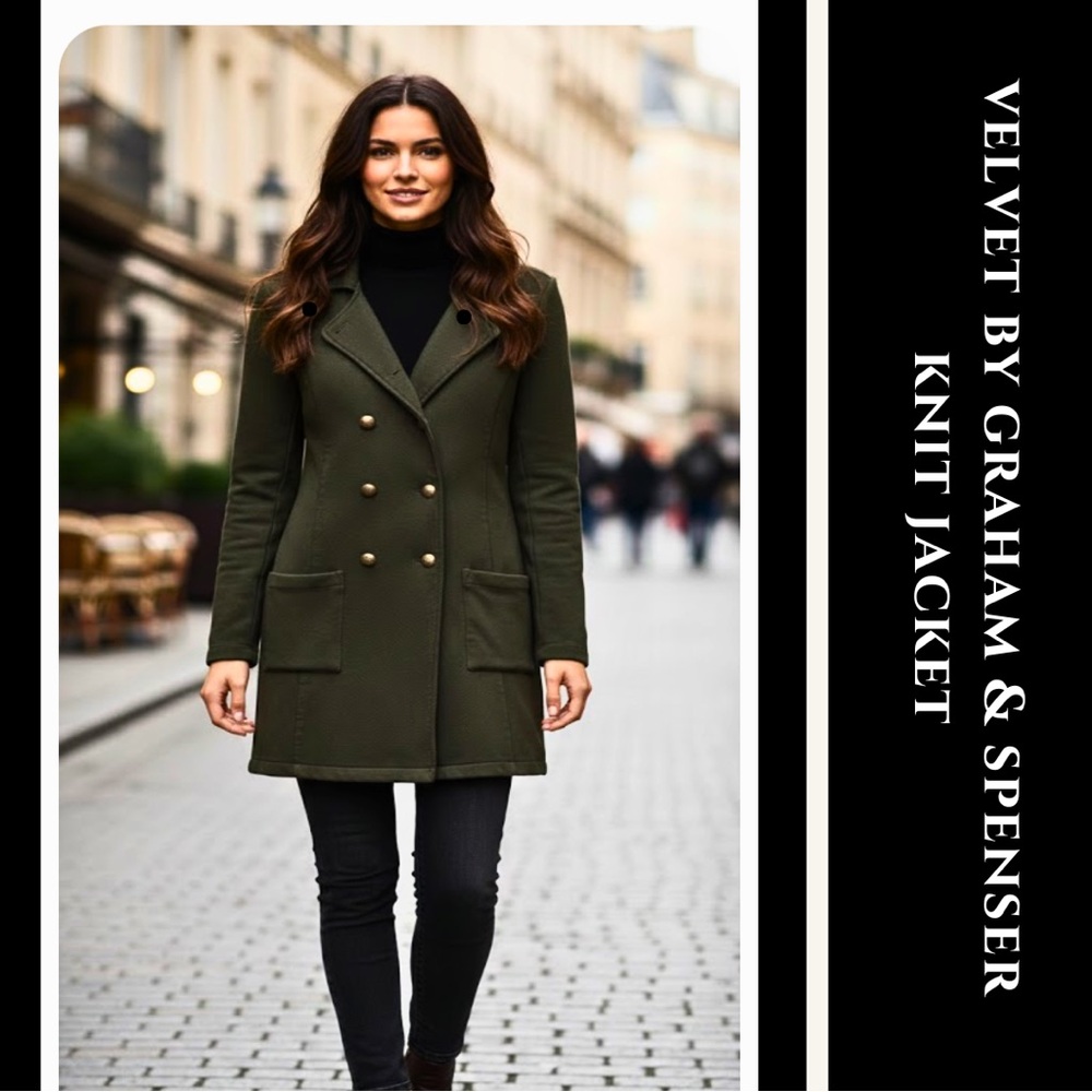 Velvet by Graham & Spencer Olive Double-Breasted Knit Jacket
